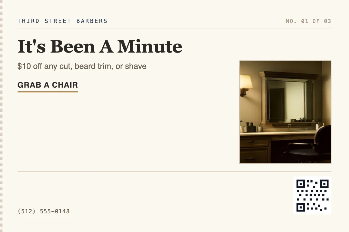 barbershop postcard design variation