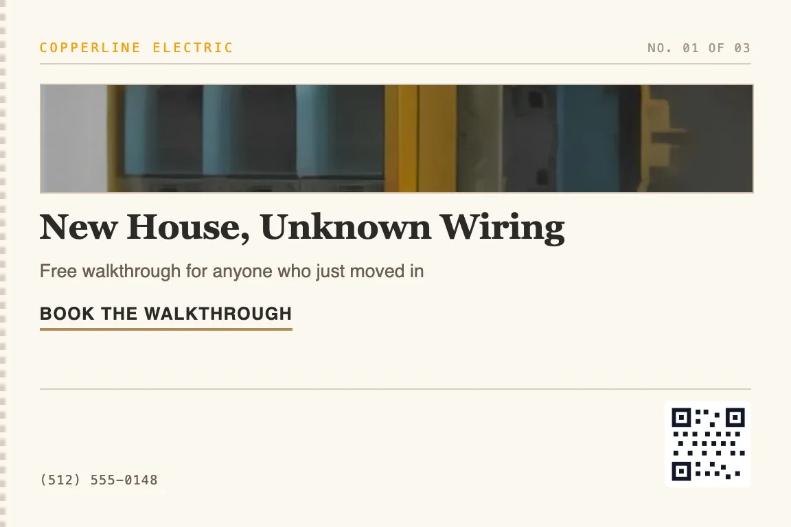 electrical postcard for past customers and neighborhood homeowners needing panel upgrades, EV chargers, or safety inspections