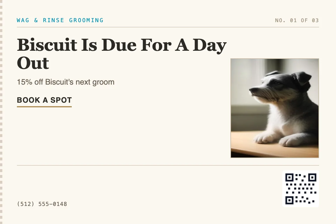 pet grooming postcard design variation