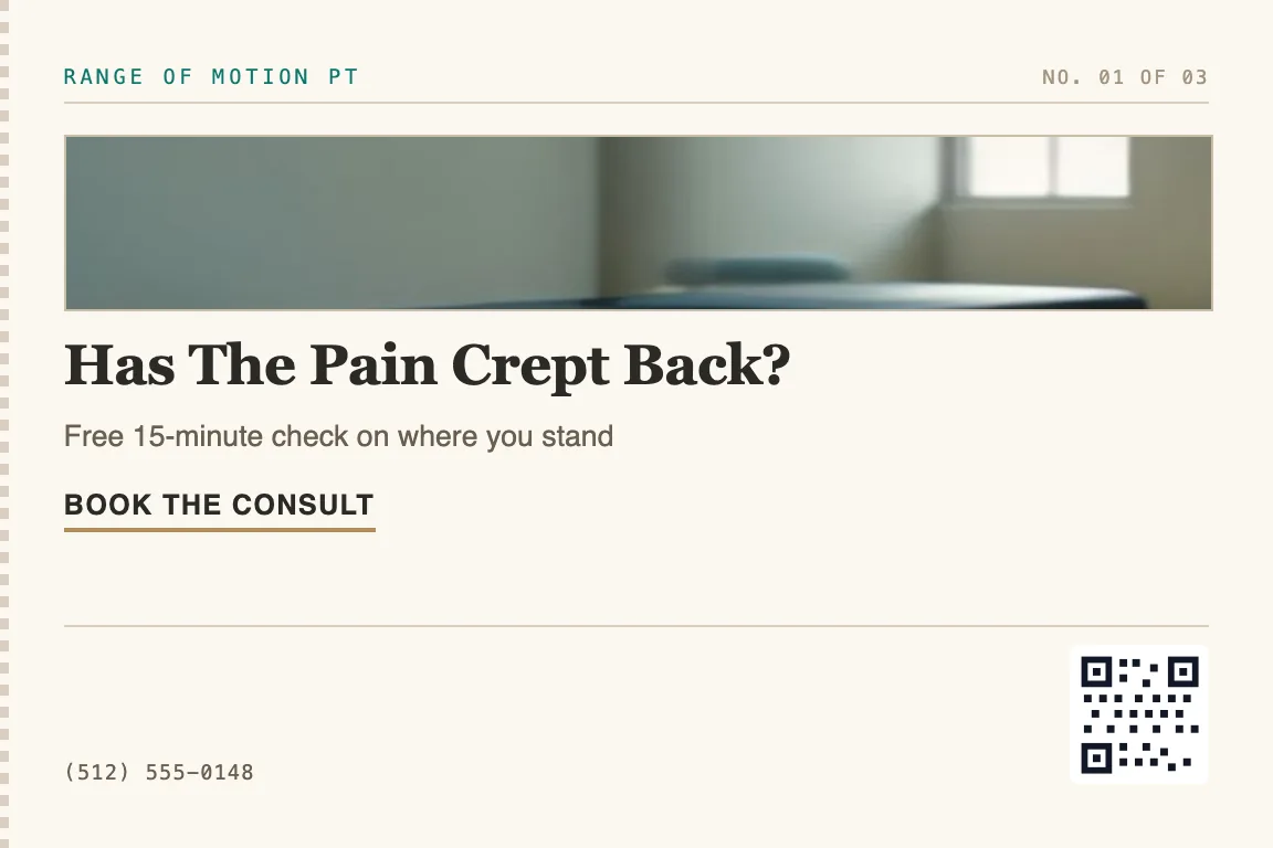 physical therapy postcard for post-injury and post-op referrals and lapsed patients overdue for follow-up care