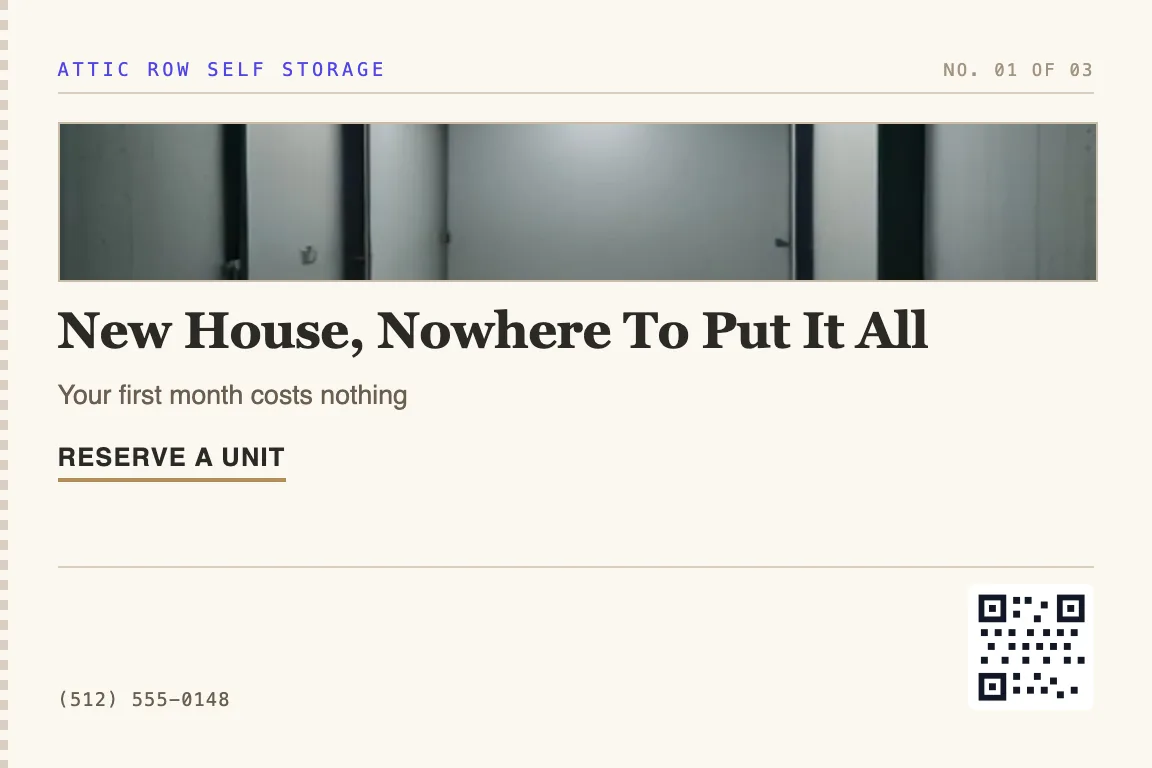 self storage postcard for new movers and former tenants near your facility