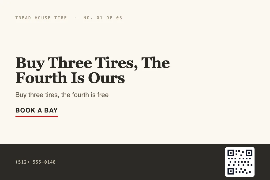 tire shop postcard design variation